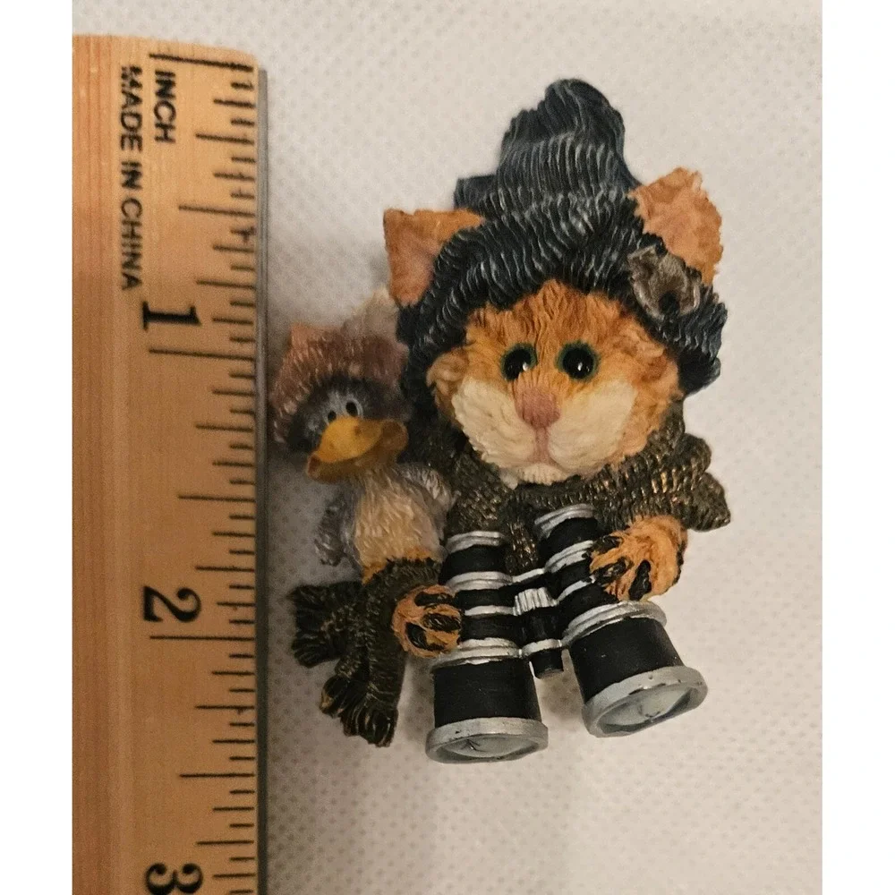 Cat & Bird Figurine with Binoculars Whimsical Decor Shelf‎ Sitter VINTAGE